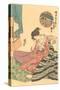 Japanese Woodblock, Woman Combing Hair-null-Stretched Canvas