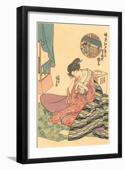 Japanese Woodblock, Woman Combing Hair-null-Framed Art Print