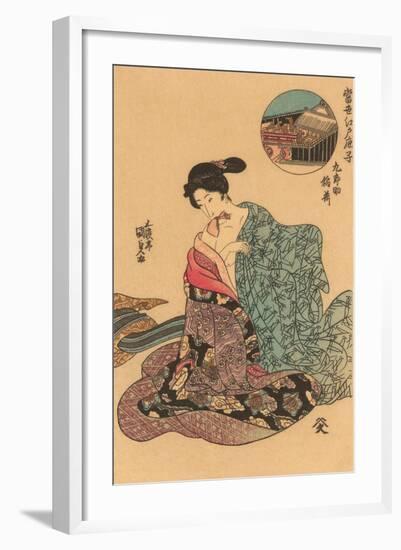 Japanese Woodblock, Woman Dressing-null-Framed Art Print