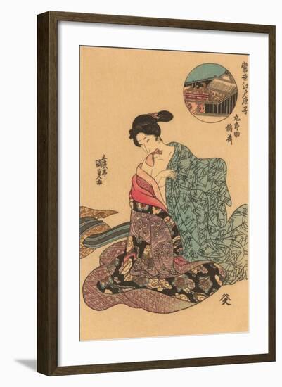 Japanese Woodblock, Woman Dressing-null-Framed Art Print