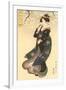 Japanese Woodblock, Woman in Breeze-null-Framed Art Print