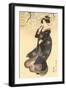 Japanese Woodblock, Woman in Breeze-null-Framed Art Print