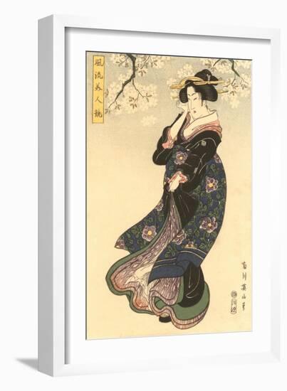 Japanese Woodblock, Woman in Breeze-null-Framed Art Print