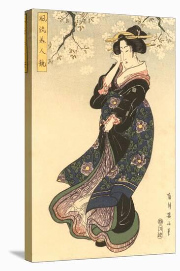 Japanese Woodblock, Woman in Breeze-null-Stretched Canvas