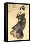 Japanese Woodblock, Woman in Breeze-null-Framed Stretched Canvas