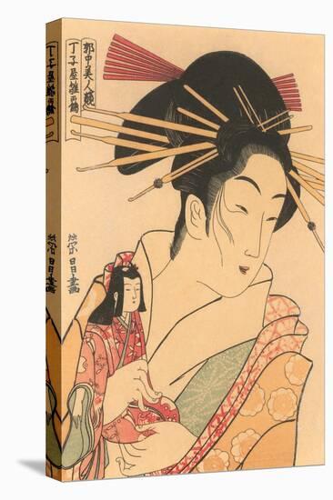 Japanese Woodblock, Woman with Doll-null-Stretched Canvas