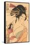 Japanese Woodblock, Woman with Doll-null-Framed Stretched Canvas