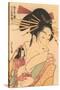 Japanese Woodblock, Woman with Doll-null-Stretched Canvas