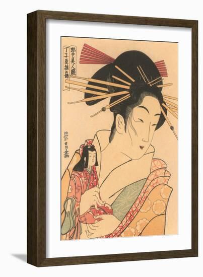 Japanese Woodblock, Woman with Doll-null-Framed Art Print