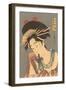 Japanese Woodblock, Woman with Scarf in Mouth-null-Framed Art Print