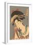 Japanese Woodblock, Woman with Scarf in Mouth-null-Framed Art Print