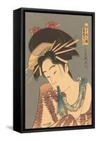 Japanese Woodblock, Woman with Scarf in Mouth-null-Framed Stretched Canvas