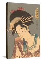 Japanese Woodblock, Woman with Scarf in Mouth-null-Stretched Canvas