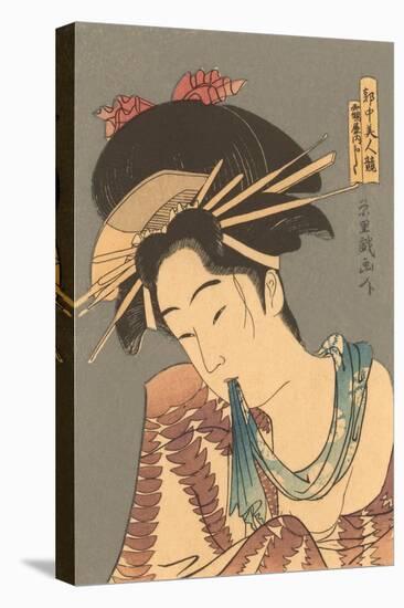 Japanese Woodblock, Woman with Scarf in Mouth-null-Stretched Canvas