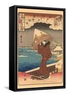 Japanese Woodblock, Woman with Umbrella in Snow-null-Framed Stretched Canvas