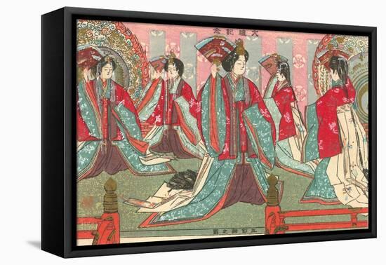 Japanese Woodblock, Women with Fans-null-Framed Stretched Canvas