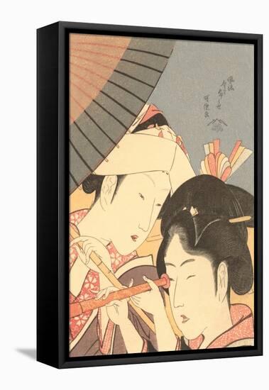 Japanese Woodblock, Women with Spyglass-null-Framed Stretched Canvas