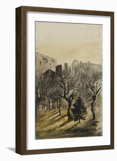 Jardin au crépuscule avec bâtiments dans le fond ; vue de l'atelier de Delacroix du 17, rue des-Eugene Delacroix-Framed Giclee Print