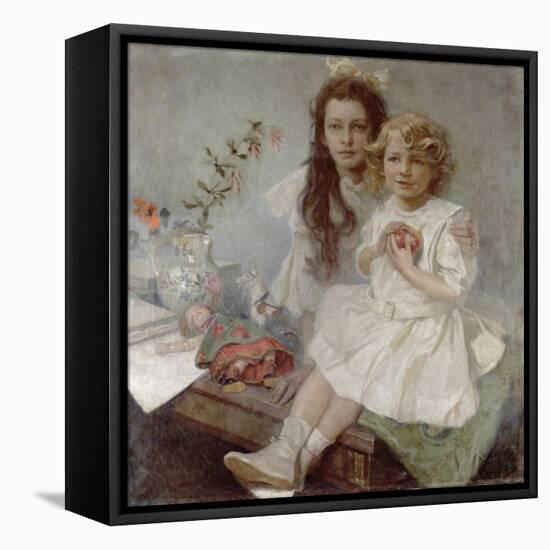 Jaroslava and Jiri - the Artist's Children, 1918-Alphonse Mucha-Framed Stretched Canvas