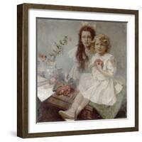 Jaroslava and Jiri - the Artist's Children, 1918-Alphonse Mucha-Framed Giclee Print