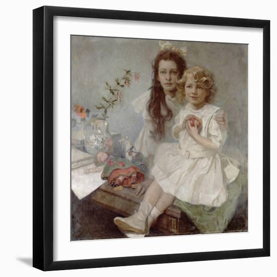 Jaroslava and Jiri - the Artist's Children, 1918-Alphonse Mucha-Framed Giclee Print