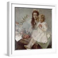 Jaroslava and Jiri - the Artist's Children, 1918-Alphonse Mucha-Framed Giclee Print