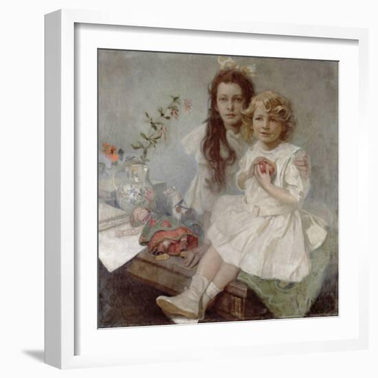 Jaroslava and Jiri - the Artist's Children, 1918-Alphonse Mucha-Framed Giclee Print