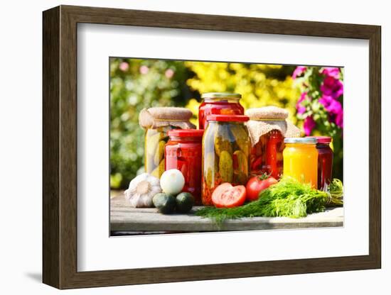 Jars Of Pickled Vegetables In The Garden. Marinated Food-monticello-Framed Photographic Print