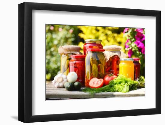 Jars Of Pickled Vegetables In The Garden. Marinated Food-monticello-Framed Photographic Print