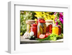 Jars Of Pickled Vegetables In The Garden. Marinated Food-monticello-Framed Photographic Print