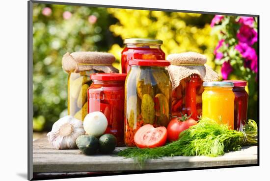 Jars Of Pickled Vegetables In The Garden. Marinated Food-monticello-Mounted Photographic Print