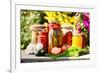 Jars Of Pickled Vegetables In The Garden. Marinated Food-monticello-Framed Photographic Print