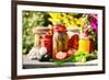 Jars Of Pickled Vegetables In The Garden. Marinated Food-monticello-Framed Photographic Print