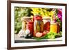 Jars Of Pickled Vegetables In The Garden. Marinated Food-monticello-Framed Photographic Print