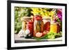 Jars Of Pickled Vegetables In The Garden. Marinated Food-monticello-Framed Photographic Print