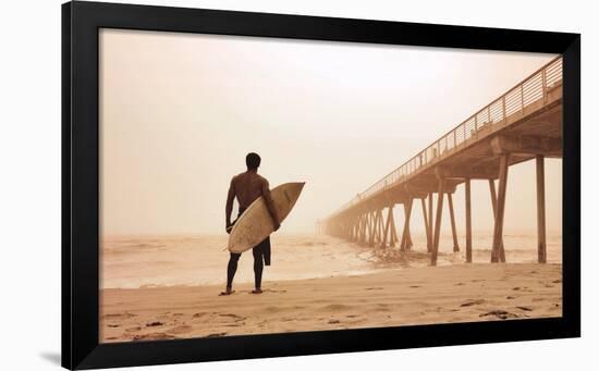 Jason Ellis In the Mist Surfer on Beach Art Print Poster-null-Framed Poster