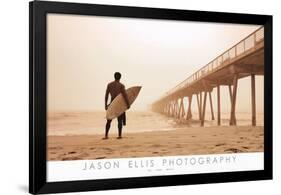 Jason Ellis In the Mist Surfer on Beach Art Print Poster-null-Framed Poster