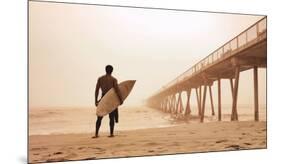 Jason Ellis In the Mist Surfer on Beach Art Print Poster-null-Mounted Poster