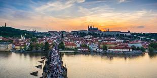 Czech Republic, Prague, Stare Mesto (Old Town). Charles Bridge and Prague Castle, Prazsky Hrad, on -Jason Langley-Photographic Print