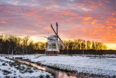 Witte Molen (White Mill) Dutch windmill in winter at sunset, Harn, Groningen, North Holland, Nether-Jason Langley-Photographic Print