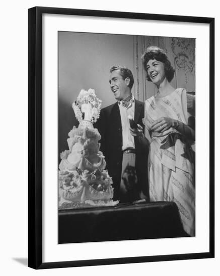 Jason Robards Jr. and Lauren Bacall Cutting the Cake at their Wedding-Ralph Crane-Framed Premium Photographic Print