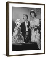 Jason Robards Jr. and Lauren Bacall Cutting the Cake at their Wedding-Ralph Crane-Framed Premium Photographic Print