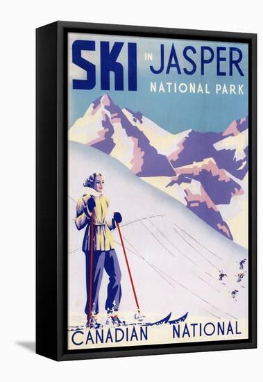 Jasper National Park, Canada - Woman Posing Open Slopes Poster-Lantern Press-Framed Stretched Canvas