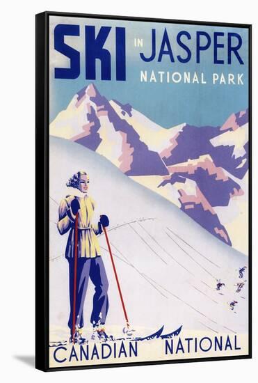 Jasper National Park, Canada - Woman Posing Open Slopes Poster-Lantern Press-Framed Stretched Canvas