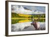 Jasper National Park in the Rocky Mountains of Canada. Proud Deer Antlered Stands on the Banks of T-kavram-Framed Photographic Print