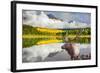 Jasper National Park in the Rocky Mountains of Canada. Proud Deer Antlered Stands on the Banks of T-kavram-Framed Photographic Print