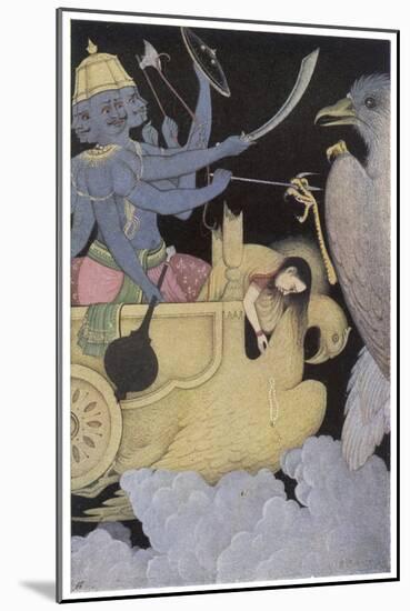 Jatayus King of the Vultures Tries to Rescue Sita from the Demon Ravana-K. Venkatappa-Mounted Art Print