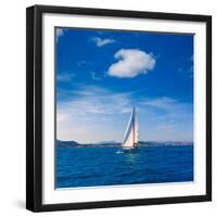 Javea Sailboat Sailing in Xabia at Mediterranean Alicante of Spain-holbox-Framed Photographic Print