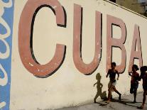 Cuban Girls Run in a Street in Havana, Cuba, Thursday, August 10, 2006-Javier Galeano-Photographic Print