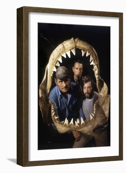 Jaws, Robert Shaw, Roy Scheider, Richard Dreyfuss, Directed by Steven Spielberg, 1975-null-Framed Photo